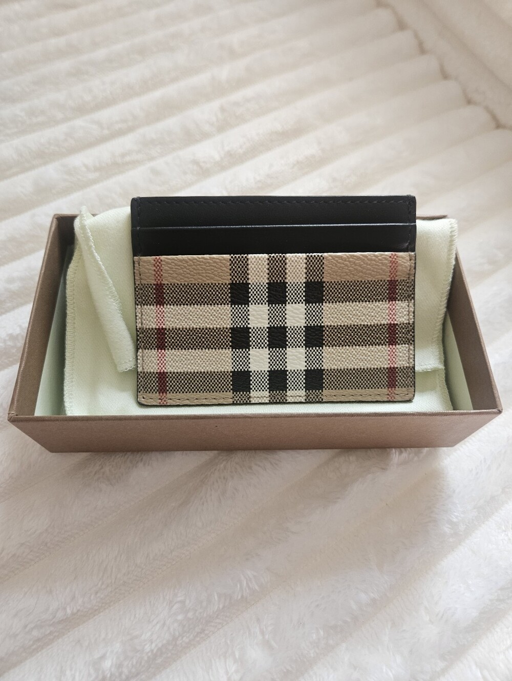 Burberry Beige Check Card Holder with Black Trim